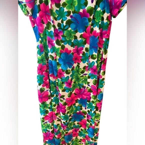 Hawaiian Hibiscus Fuschia Flowers 8 Tiki Oasis Handmade Vintage Maxi Dress - Picture 6 of 15
